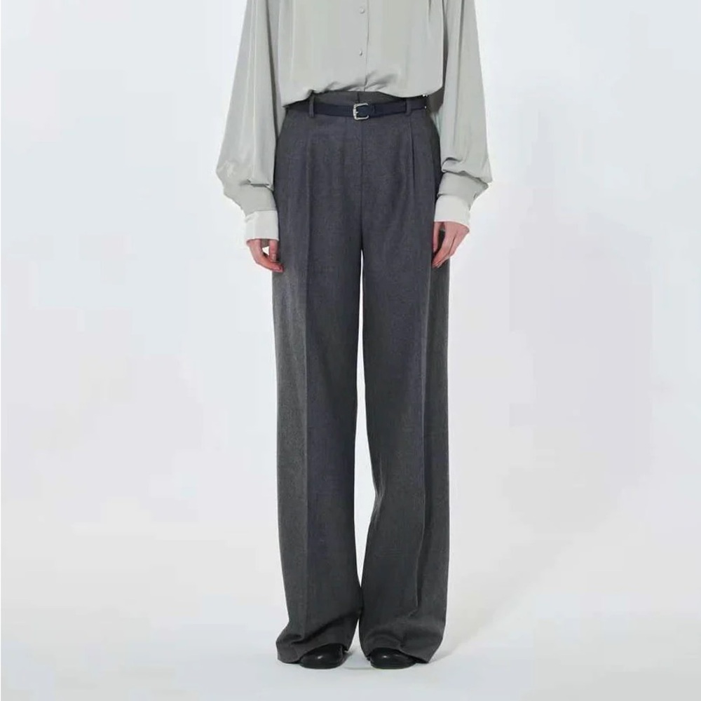 Sanna New York (S) 100% wool Elegant Gray Women's Wide-Leg Pant Trouser